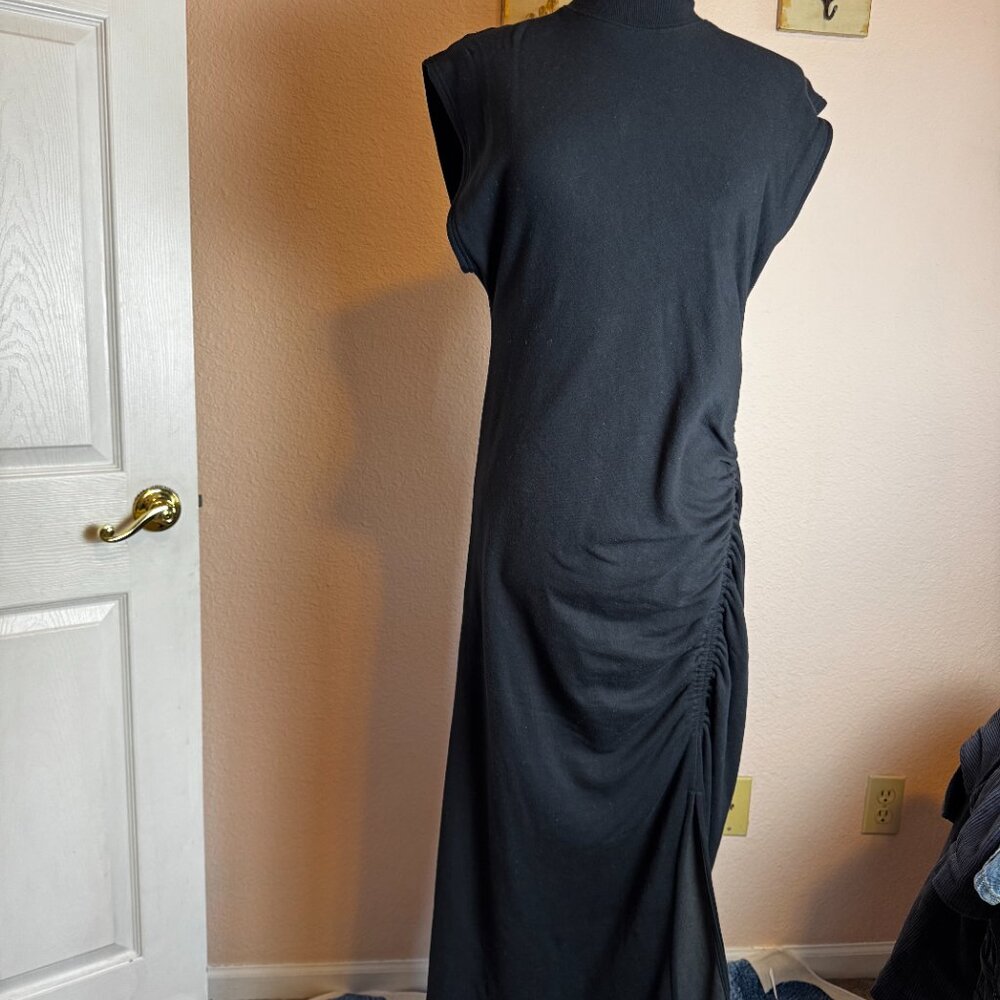 Anthropologie Daily Practice Mock Neck Ruched Sweatshirt Dress Large Black - Picture 4 of 8